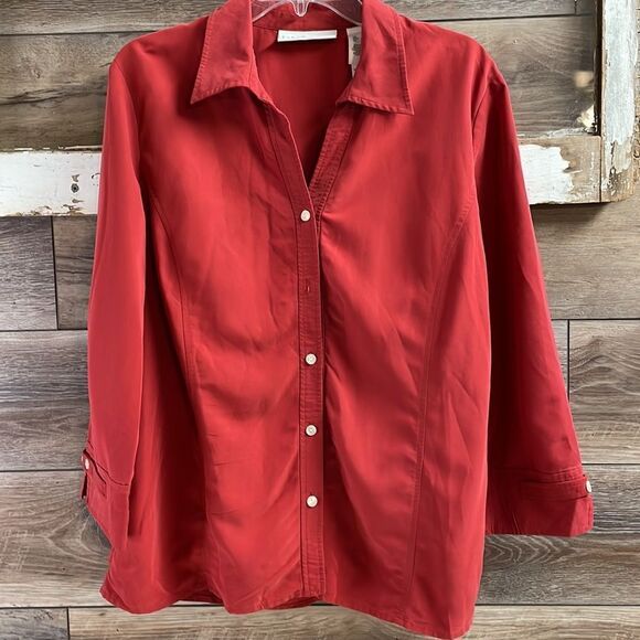 First Issue Liz Claiborne Ladies Long Sleeve Button Up Blouse, Size XL, Rust - Picture 2 of 7